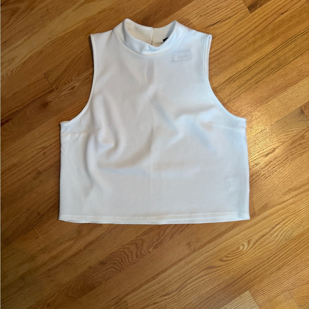 Express White Sleeveless Muscle Tee with Mandarin Collar